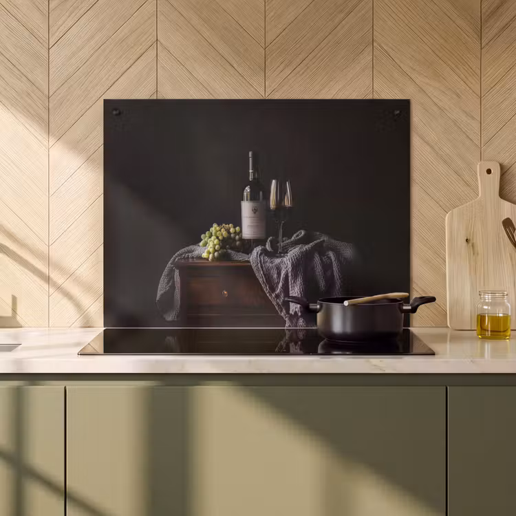 Inductie beschermer en spatscherm (2in1) - Druiven - Wijn - Rood - Tafel — 2