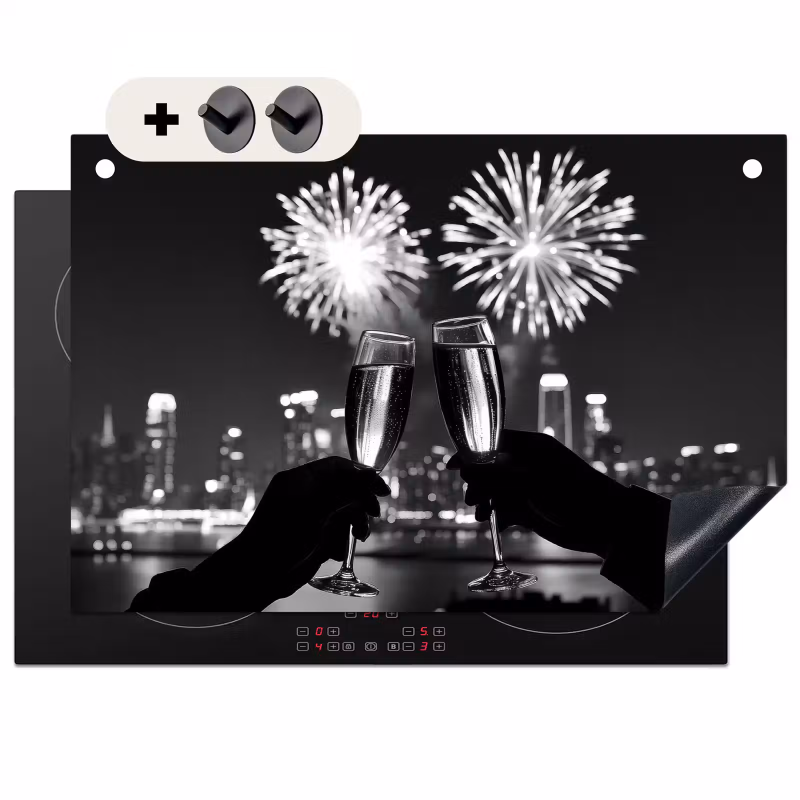 Inductie beschermer en spatscherm (2in1) - Vuurwerk - Proosten - Skyline - Champagne — 1