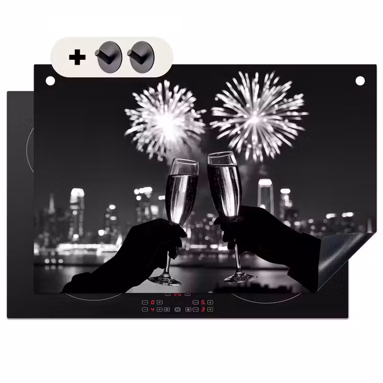 Inductie beschermer en spatscherm (2in1) - Vuurwerk - Proosten - Skyline - Champagne — 1