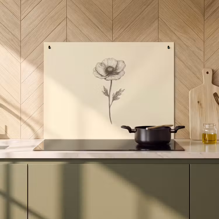 Inductie beschermer en spatscherm (2in1) - Klaproos - Illustratie - Zwart — 2
