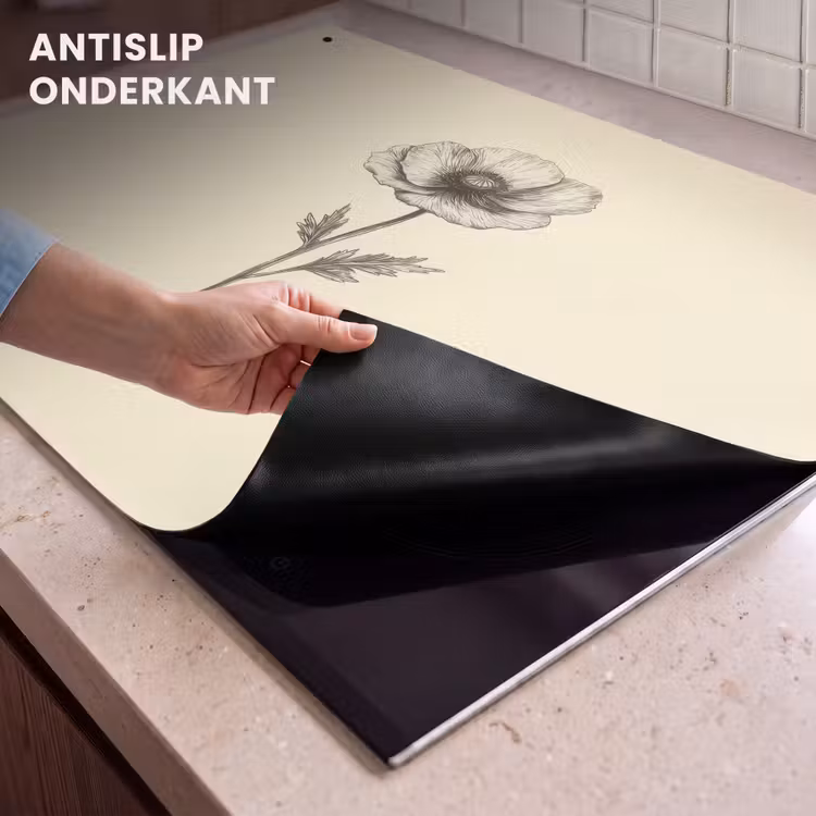 Inductie beschermer en spatscherm (2in1) - Klaproos - Illustratie - Zwart — 4
