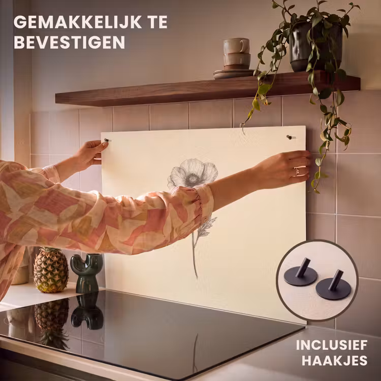 Inductie beschermer en spatscherm (2in1) - Klaproos - Illustratie - Zwart — 7