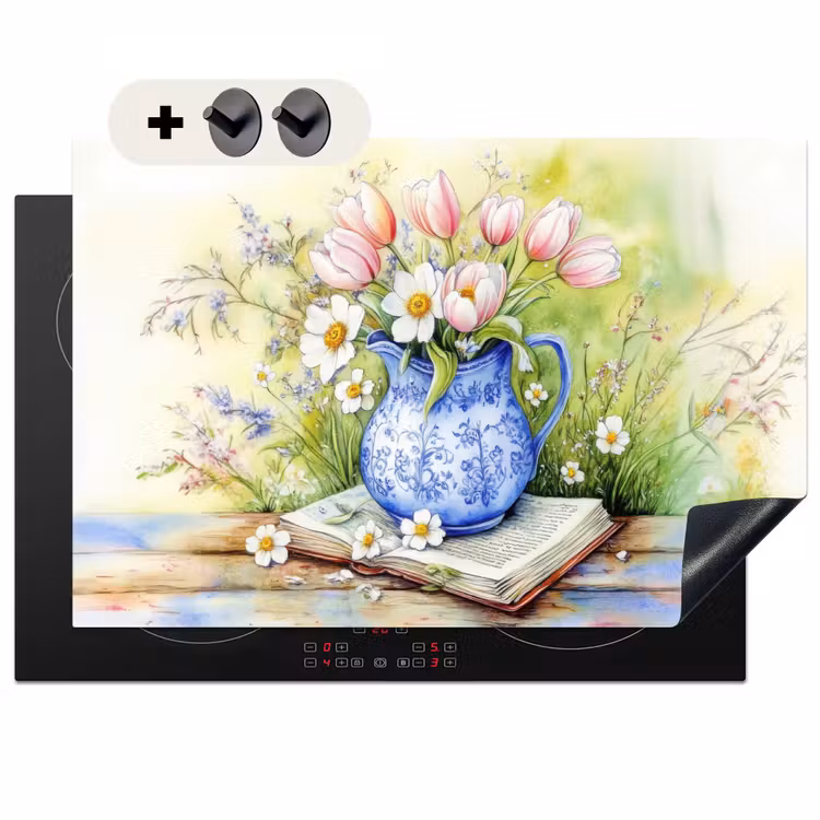 Inductie beschermer en spatscherm (2in1) - Vaas - Delftsblauw - Madeliefjes — 1