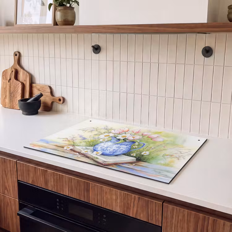 Inductie beschermer en spatscherm (2in1) - Vaas - Delftsblauw - Madeliefjes — 3