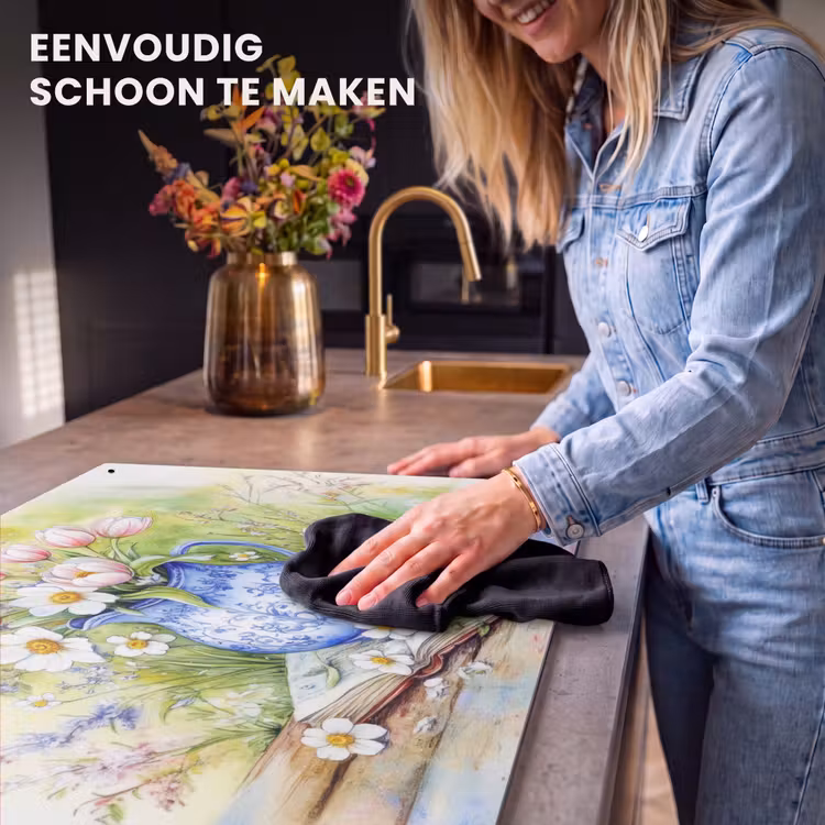 Inductie beschermer en spatscherm (2in1) - Vaas - Delftsblauw - Madeliefjes — 5