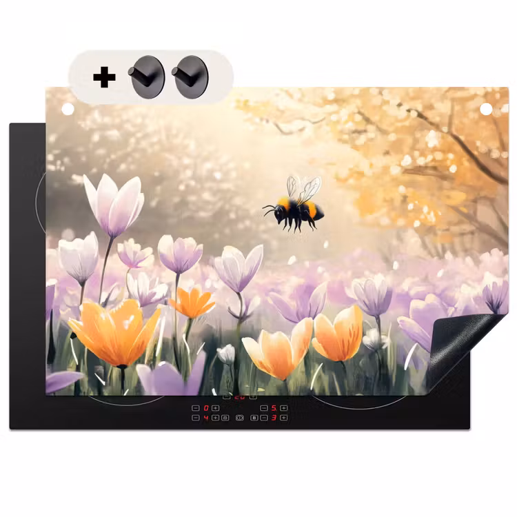 Inductie beschermer en spatscherm (2in1) - Viooltjes - bij - Zonlicht — 1