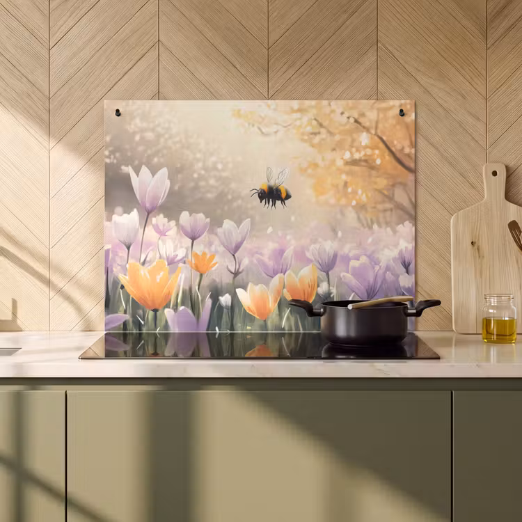 Inductie beschermer en spatscherm (2in1) - Viooltjes - bij - Zonlicht — 2