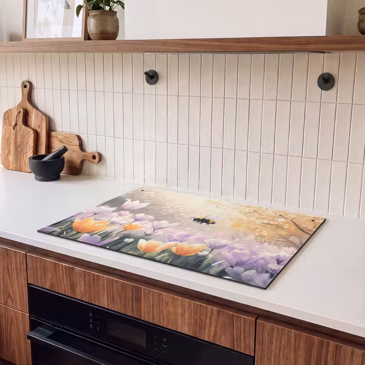 Inductie beschermer en spatscherm (2in1) - Viooltjes - bij - Zonlicht — 3