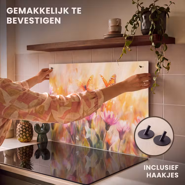 Inductie beschermer en spatscherm (2in1) - Vlinders - Oranje - Bloemen — 7