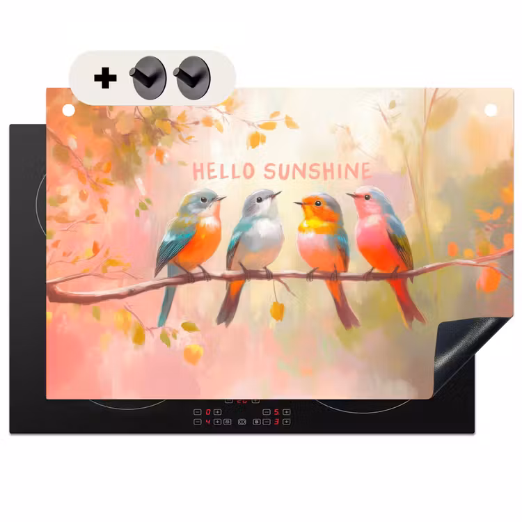 Inductie beschermer en spatscherm (2in1) - Vogels - Tak - Quote - Roze — 1