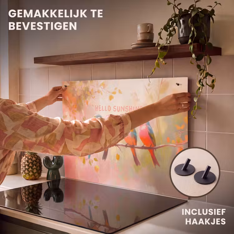 Inductie beschermer en spatscherm (2in1) - Vogels - Tak - Quote - Roze — 7
