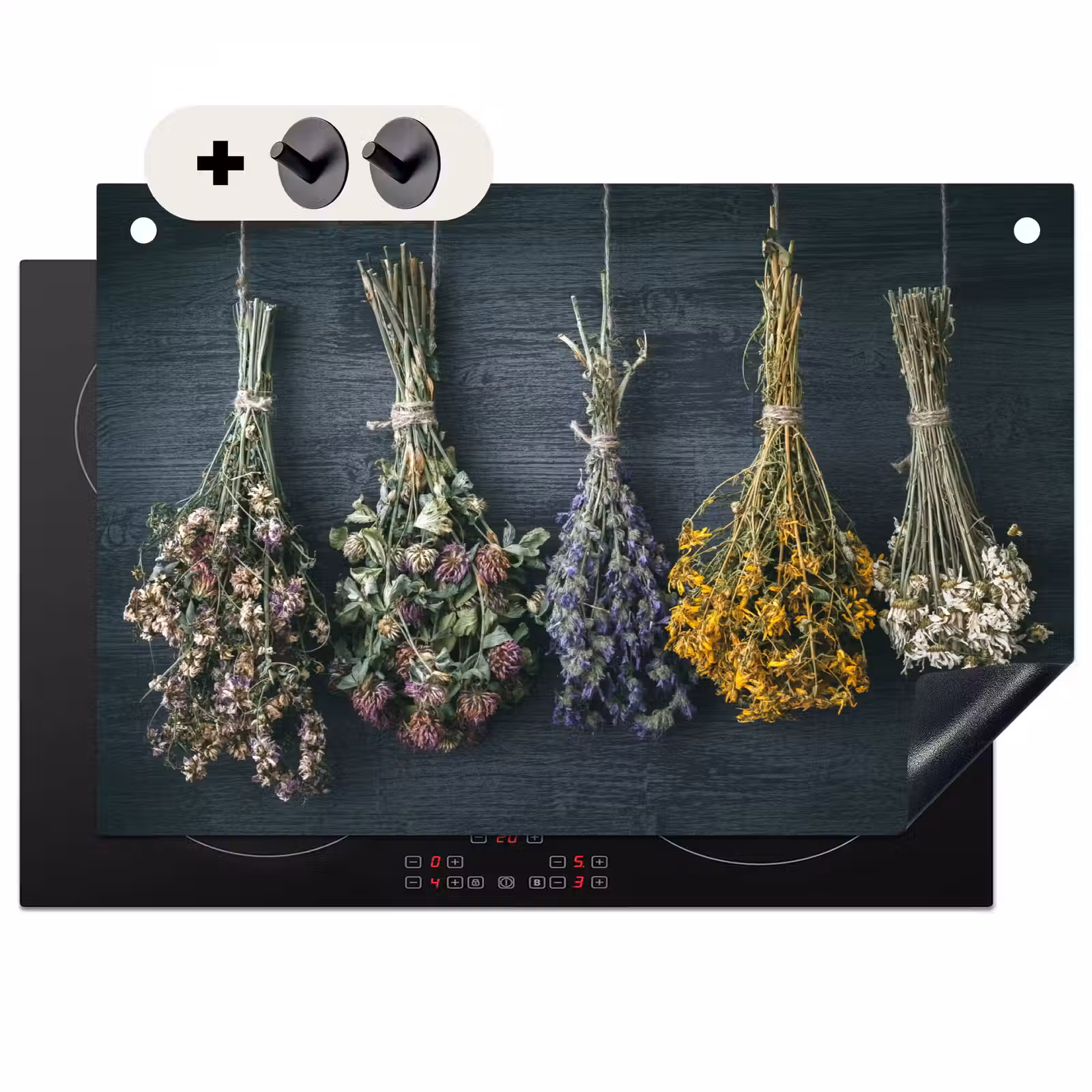 Inductie beschermer en spatscherm (2in1) - Droogbloemen - Bloemen - Boeket - Stilleven - Touw - Bundel — 1