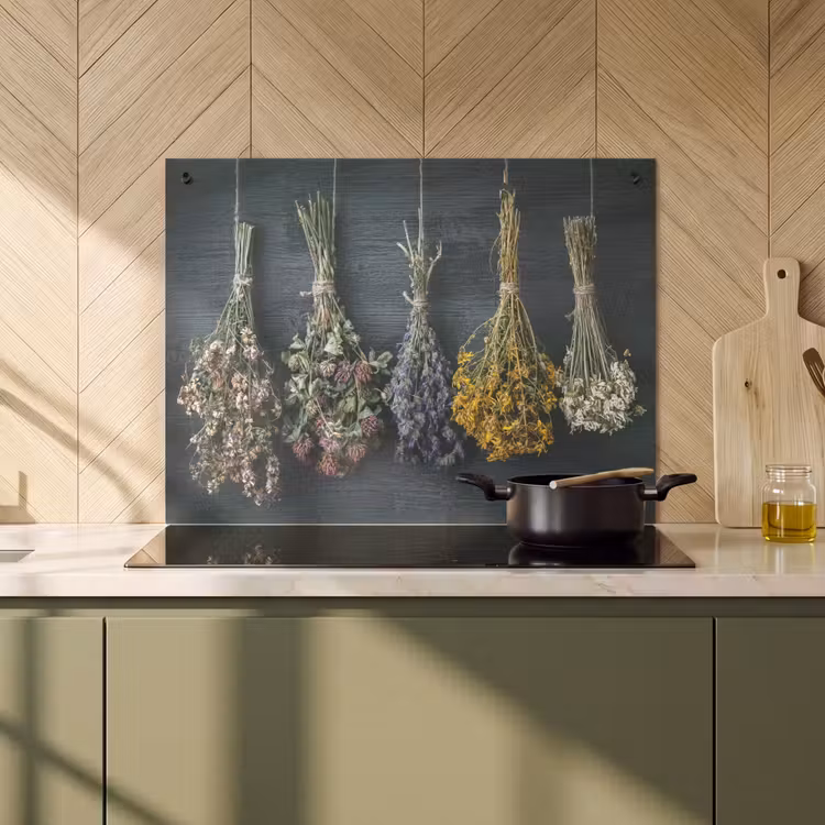 Inductie beschermer en spatscherm (2in1) - Droogbloemen - Bloemen - Boeket - Stilleven - Touw - Bundel — 2