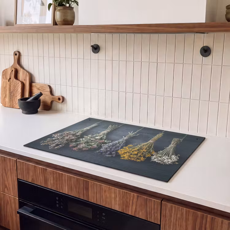 Inductie beschermer en spatscherm (2in1) - Droogbloemen - Bloemen - Boeket - Stilleven - Touw - Bundel — 3