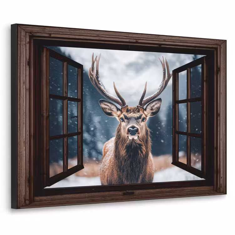 Art Frame - Doorkijk - Hert - Dieren - Landschap - Winter - Sneeuw - Landelijk — 1