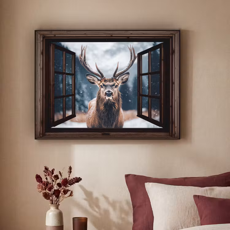 Art Frame - Doorkijk - Hert - Dieren - Landschap - Winter - Sneeuw - Landelijk — 3