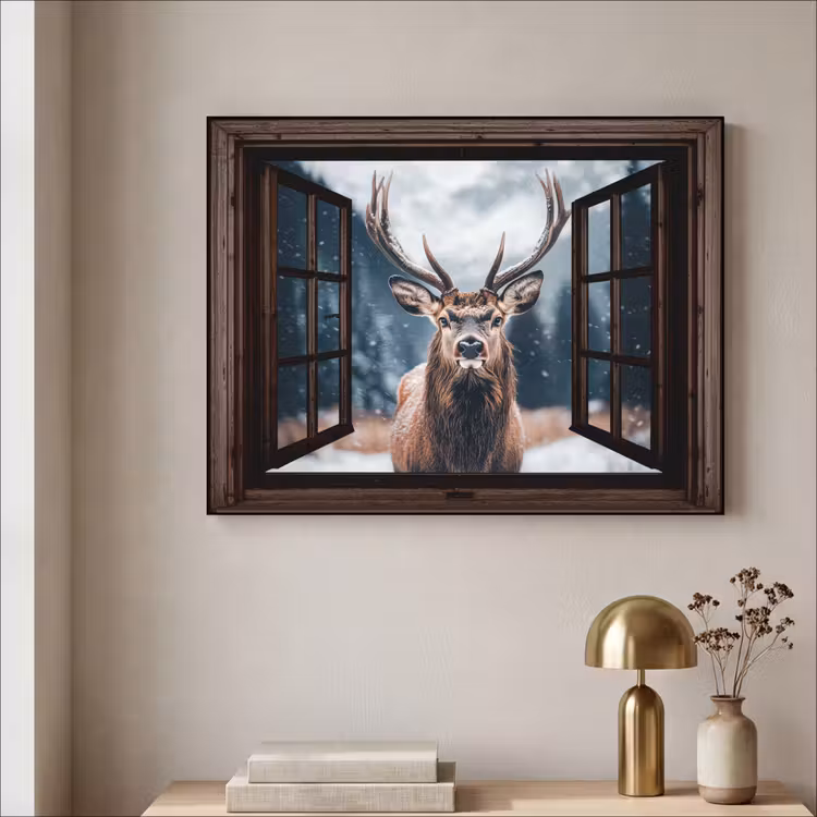 Art Frame - Doorkijk - Hert - Dieren - Landschap - Winter - Sneeuw - Landelijk — 5