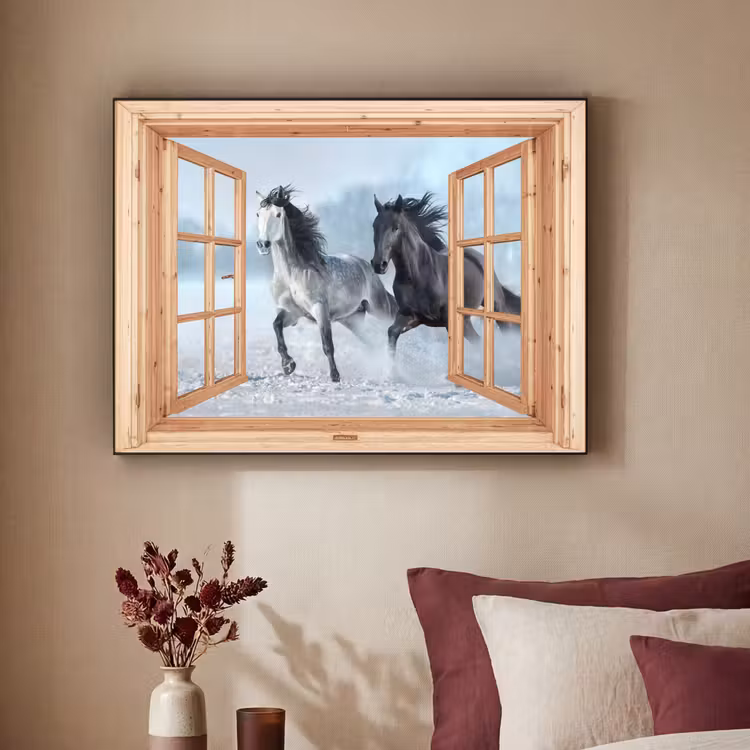 Art Frame - Doorkijk - Paarden - Winter - Dieren - Natuur - Hout — 3