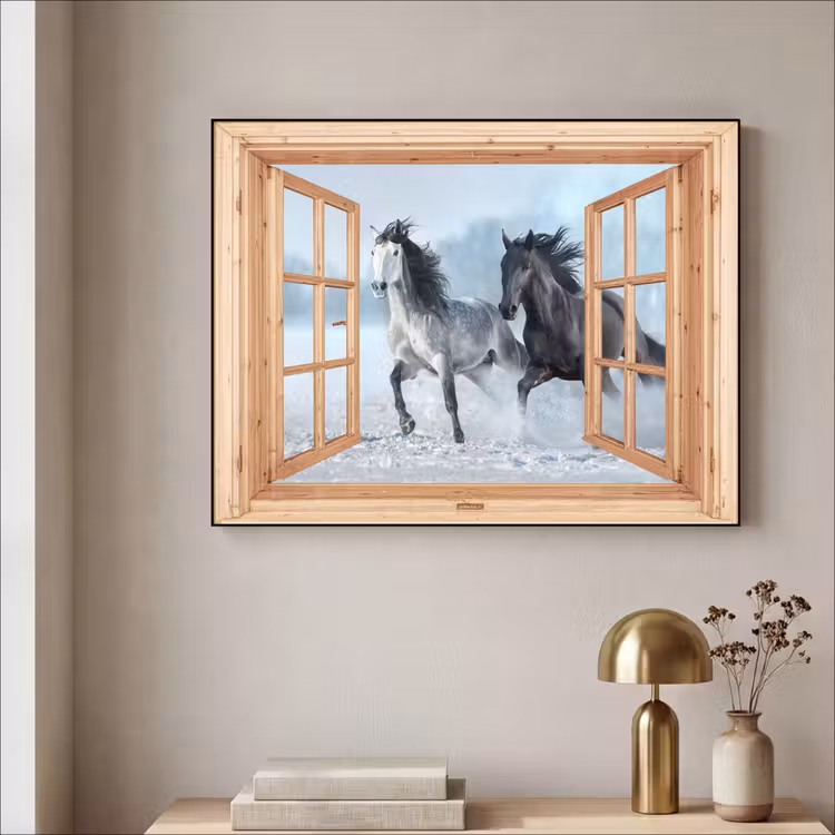 Art Frame - Doorkijk - Paarden - Winter - Dieren - Natuur - Hout — 5