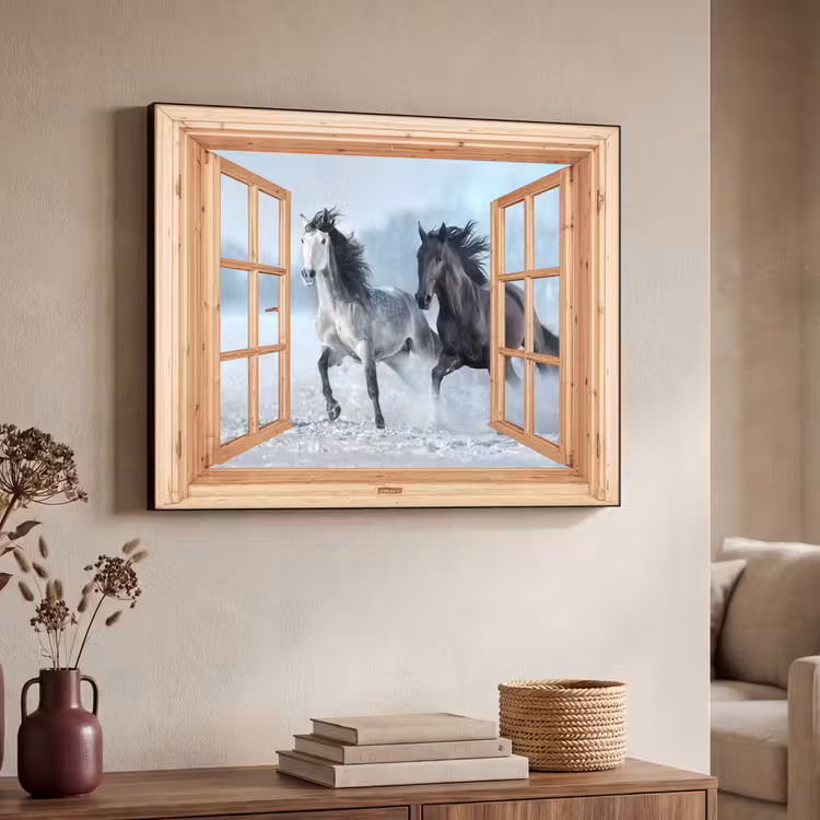 Art Frame - Doorkijk - Paarden - Winter - Dieren - Natuur - Hout — 7