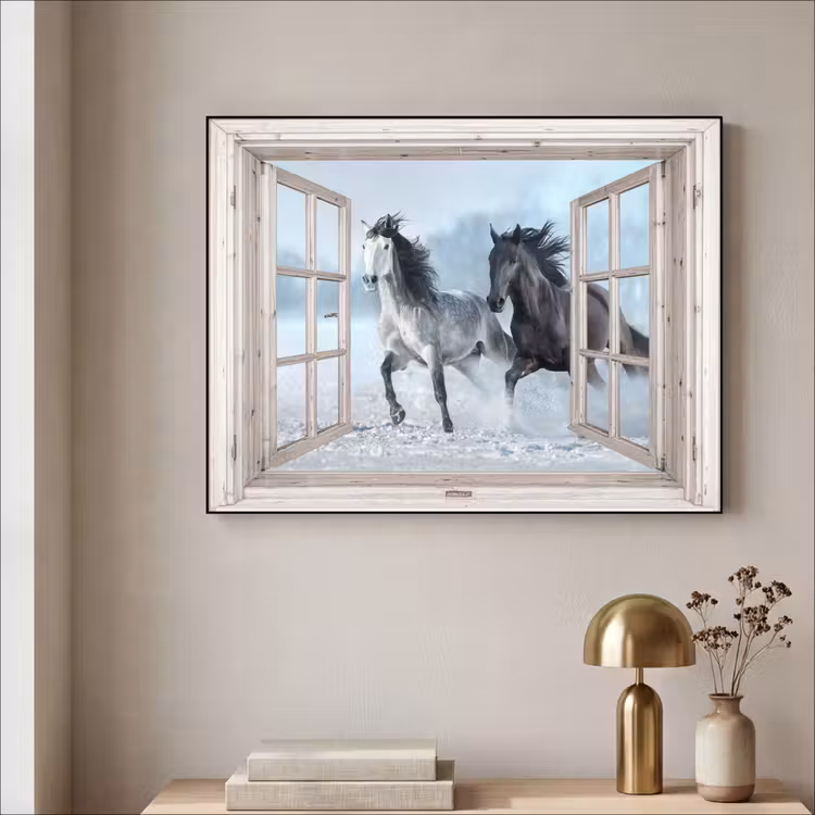 Art Frame - Doorkijk - Paarden - Winter - Dieren - Natuur - Wit — 5
