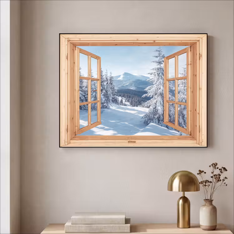Art Frame - Doorkijk - Winterlandschap - Natuur - Berg - Bomen - Hout — 5