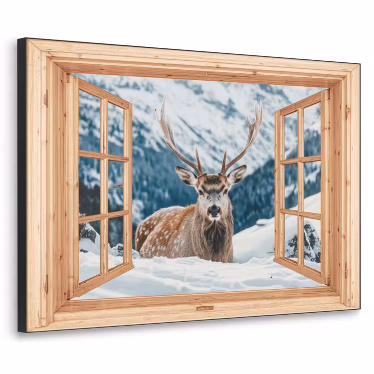 Art Frame - Doorkijk - Hert - Landschap - Winter - Natuur - Dieren - Bergen — 1