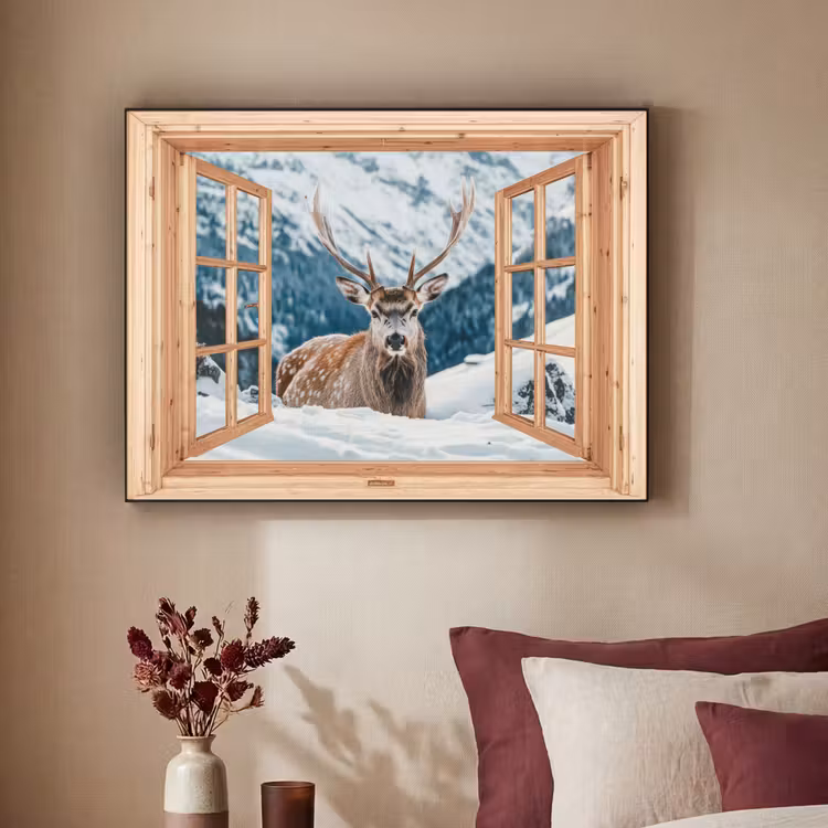 Art Frame - Doorkijk - Hert - Landschap - Winter - Natuur - Dieren - Bergen — 3