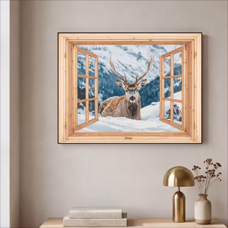 Art Frame - Doorkijk - Hert - Landschap - Winter - Natuur - Dieren - Bergen — 5