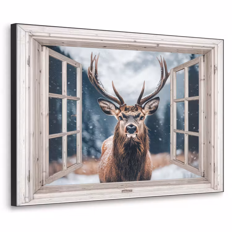 Art Frame - Hert - Dieren - Landschap - Winter - Sneeuw - Doorkijk - Natuur — 1