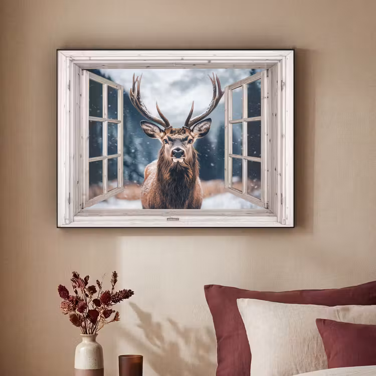 Art Frame - Hert - Dieren - Landschap - Winter - Sneeuw - Doorkijk - Natuur — 3