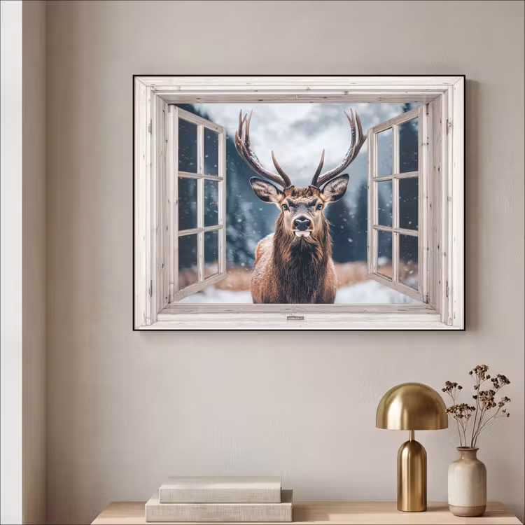 Art Frame - Hert - Dieren - Landschap - Winter - Sneeuw - Doorkijk - Natuur — 5