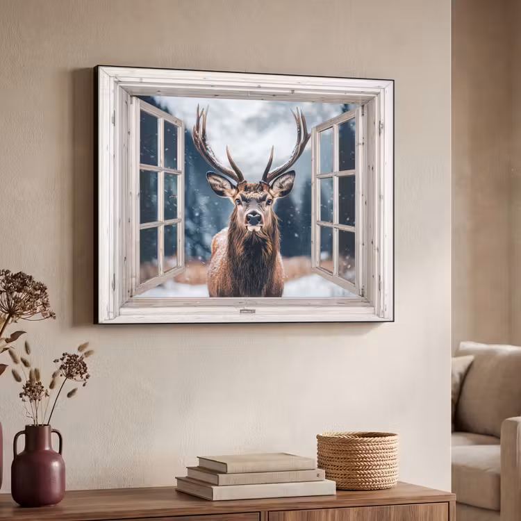 Art Frame - Hert - Dieren - Landschap - Winter - Sneeuw - Doorkijk - Natuur — 7