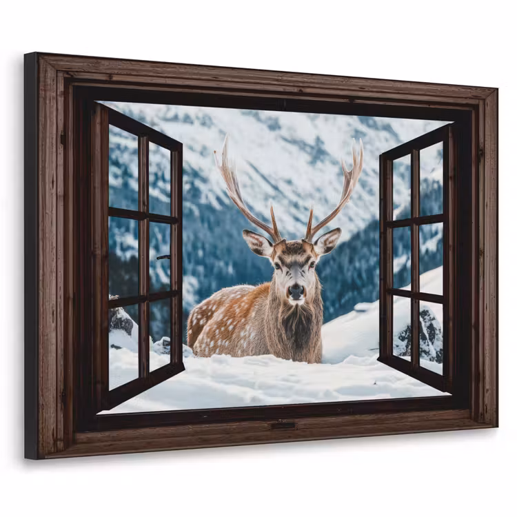Art Frame - Hert - Landschap - Winter - Natuur - Dieren - Doorkijk - Bergen — 1