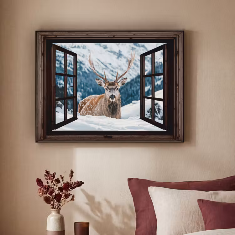 Art Frame - Hert - Landschap - Winter - Natuur - Dieren - Doorkijk - Bergen — 3