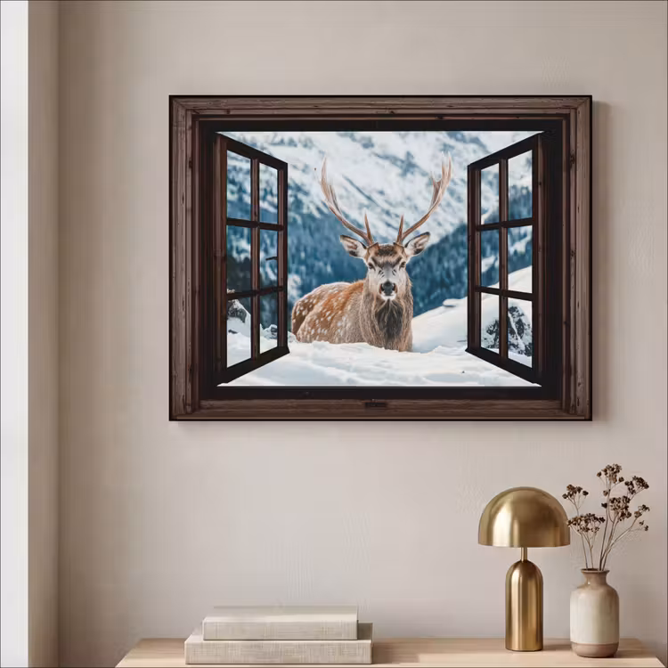 Art Frame - Hert - Landschap - Winter - Natuur - Dieren - Doorkijk - Bergen — 5