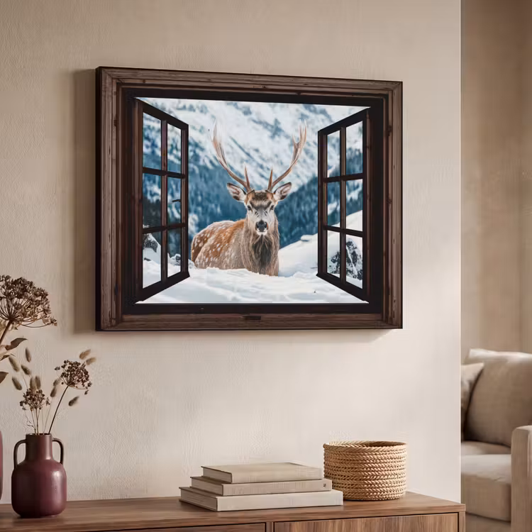 Art Frame - Hert - Landschap - Winter - Natuur - Dieren - Doorkijk - Bergen — 7