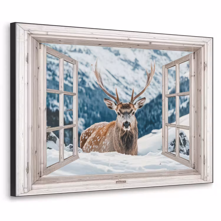 Art Frame - Hert - Winterlandschap - Natuur - Dieren - Doorkijk - Bergen — 1