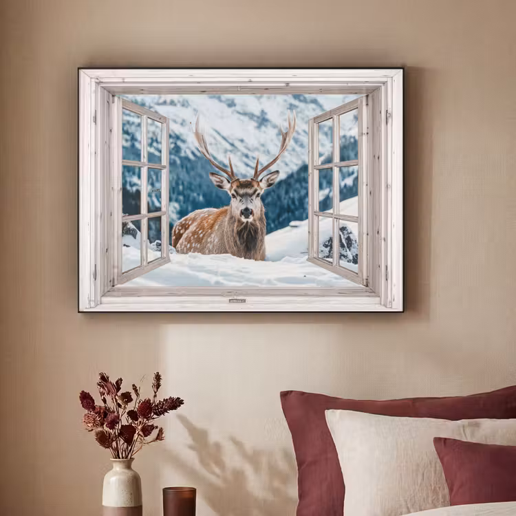Art Frame - Hert - Winterlandschap - Natuur - Dieren - Doorkijk - Bergen — 3