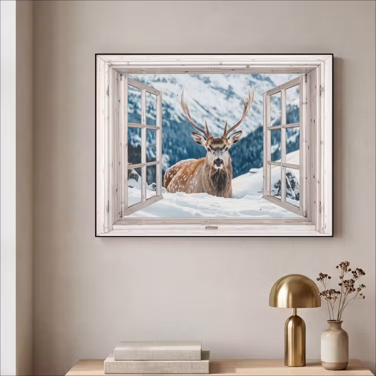 Art Frame - Hert - Winterlandschap - Natuur - Dieren - Doorkijk - Bergen — 5
