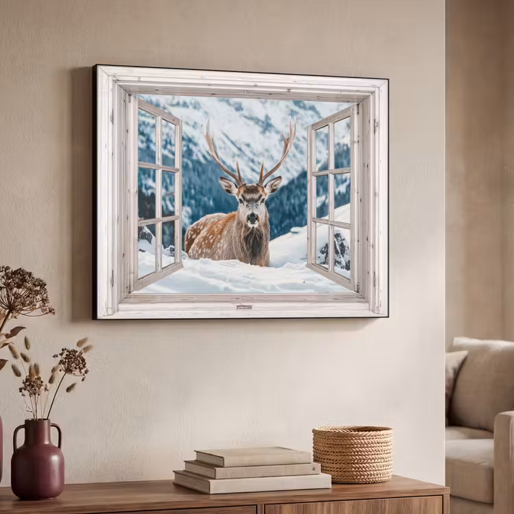 Art Frame - Hert - Winterlandschap - Natuur - Dieren - Doorkijk - Bergen — 7