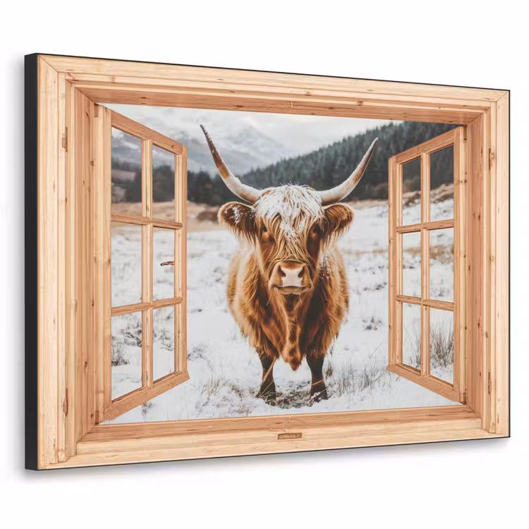 Art Frame - Schotse Hooglander - Landschap - Landelijk - Bergen - Winter - Doorkijk — 1