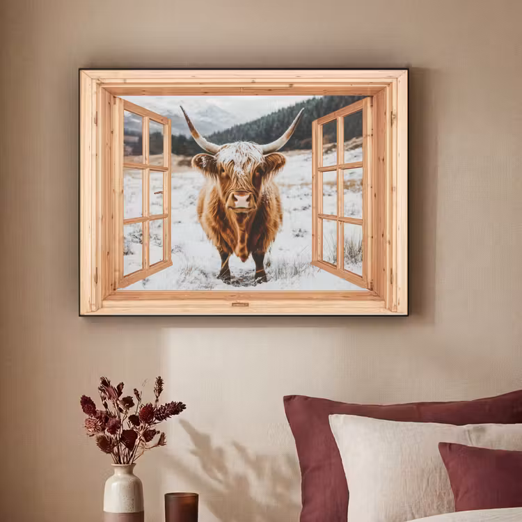 Art Frame - Schotse Hooglander - Landschap - Landelijk - Bergen - Winter - Doorkijk — 3