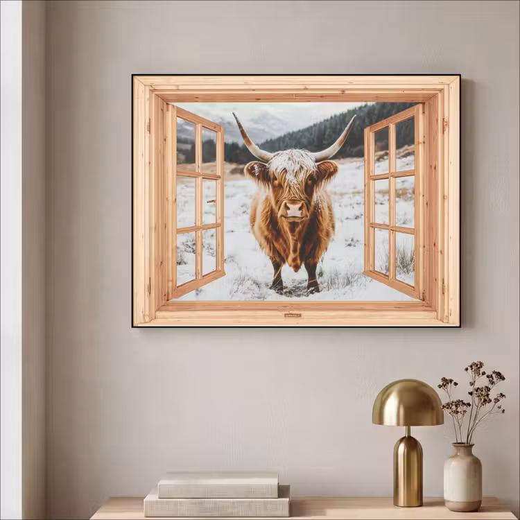 Art Frame - Schotse Hooglander - Landschap - Landelijk - Bergen - Winter - Doorkijk — 5