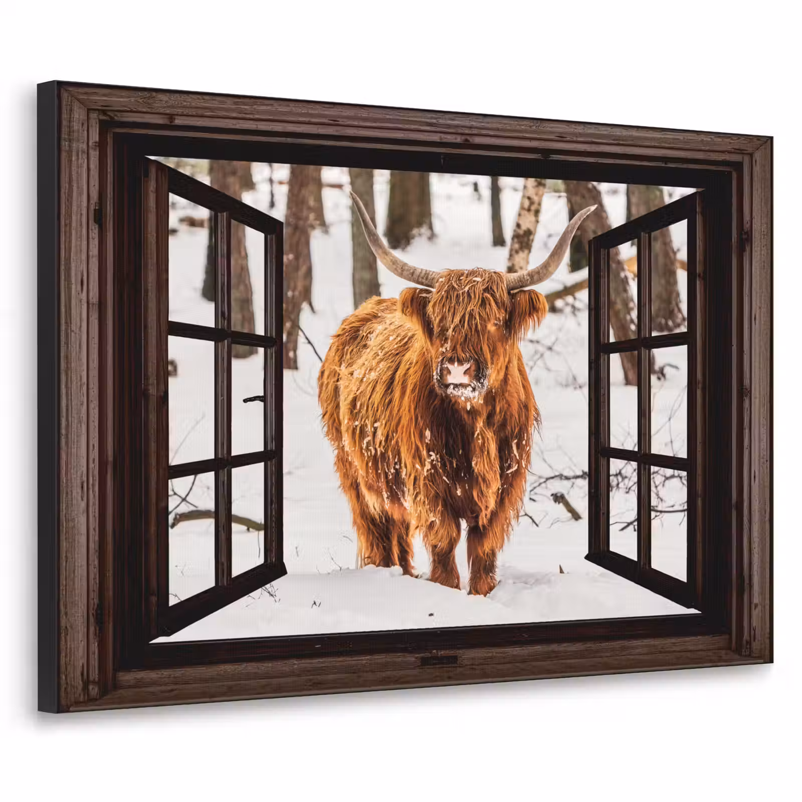 Art Frame - Schotse Hooglander - Sneeuw - Natuur - Dieren - Doorkijk - Winter — 1