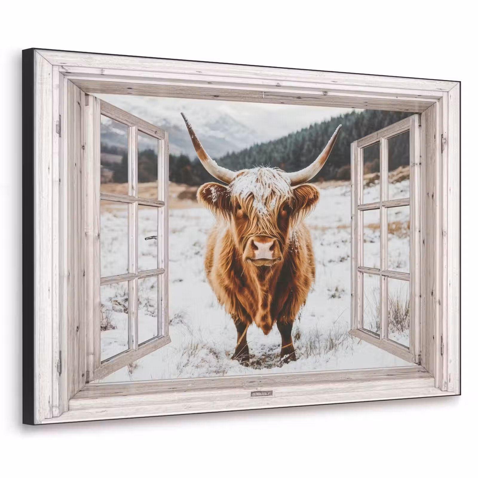 Art Frame - Schotse Hooglander - Winterlandschap - Landelijk - Bergen - Doorkijk — 1