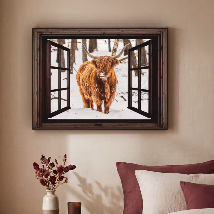Art Frame - Schotse Hooglander - Sneeuw - Natuur - Dieren - Doorkijk - Winter — 3
