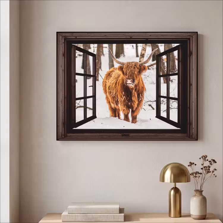 Art Frame - Schotse Hooglander - Sneeuw - Natuur - Dieren - Doorkijk - Winter — 5
