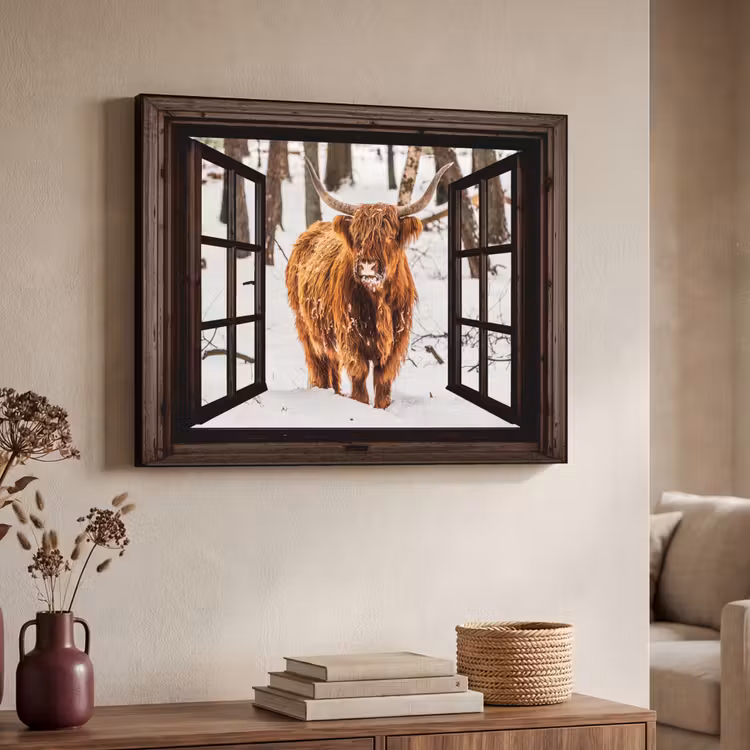 Art Frame - Schotse Hooglander - Sneeuw - Natuur - Dieren - Doorkijk - Winter — 7