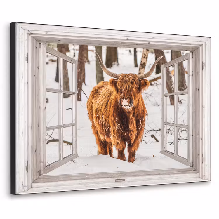 Art Frame - Schotse Hooglander - Sneeuw - Winter - Natuur - Dier - Doorkijk - Landelijk — 1